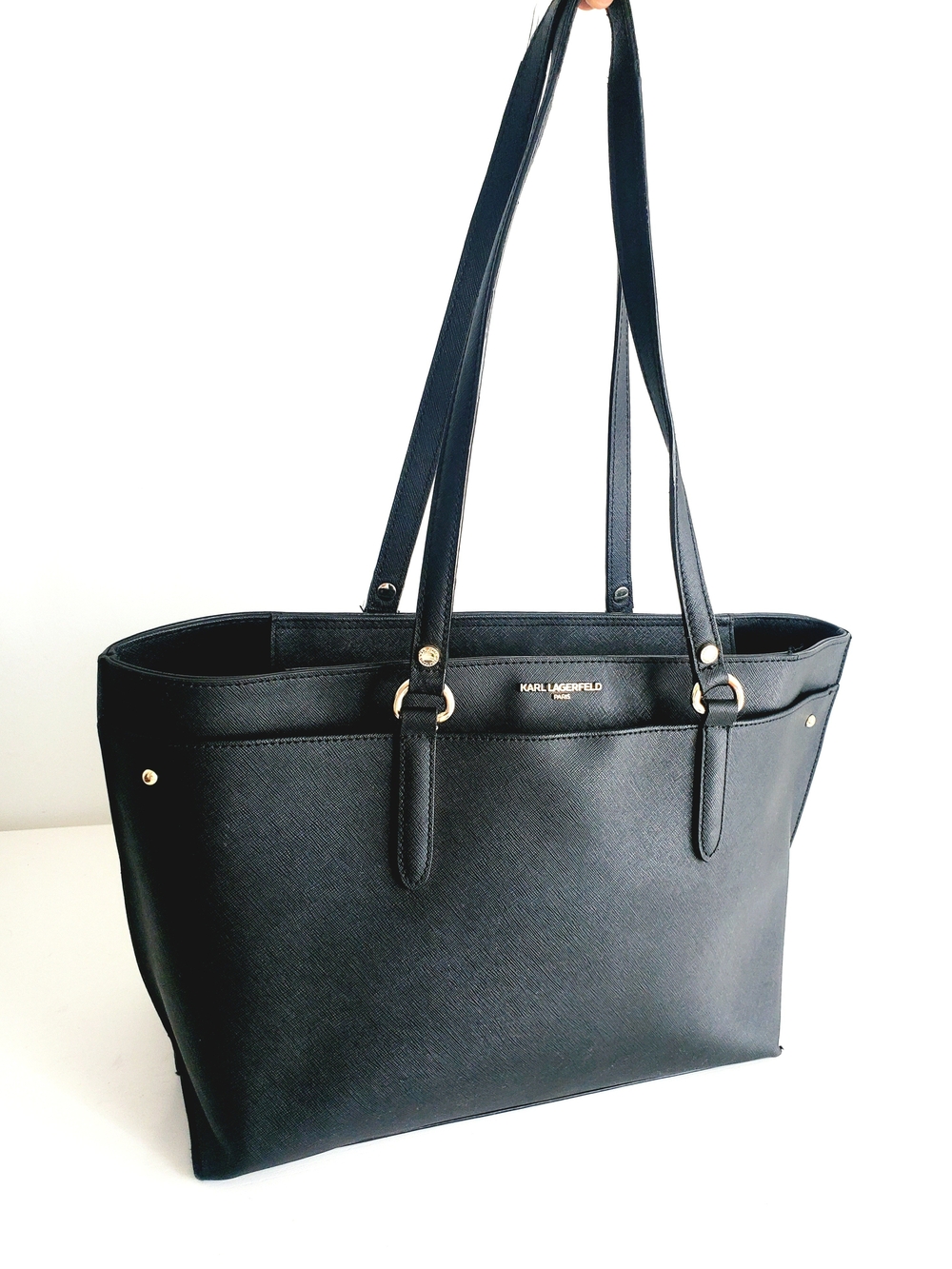 Karl Lagerfeld Black Saffiano Leather Tote Bag